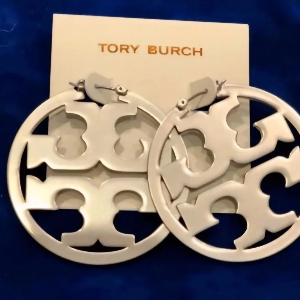 Tory Burch Silver Cutout Logo Earrings